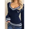 Truedames V Neck Cable Knit Long Sleeve Fit Sweater In Blue