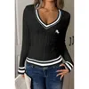 Truedames V Neck Cable Knit Long Sleeve Fit Sweater In Multi