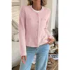 Truedames V Neck Cropped Long Sleeve Texture Knit Sweater In Pink
