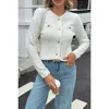 Truedames V Neck Cropped Long Sleeve Texture Knit Sweater In White