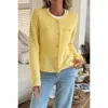 Truedames V Neck Cropped Long Sleeve Texture Knit Sweater In Yellow