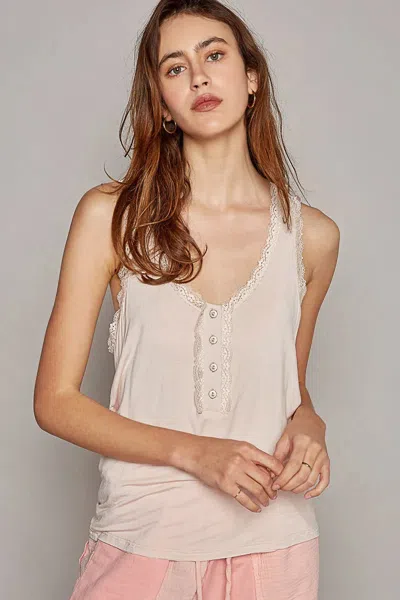 Truedames V-neck Cutout Tank With Trim Detail In Neutral