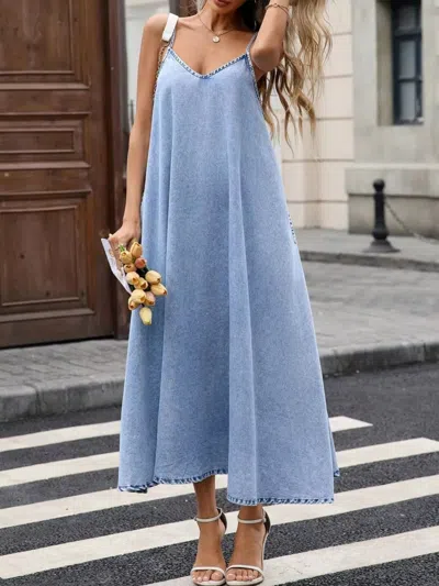 Truedames V-neck Denim Cami Dress In Blue
