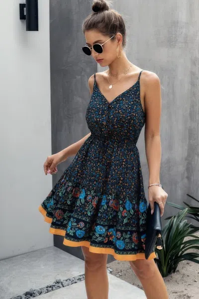 Truedames V Neck Floral Printed Mini Dress In Blue