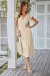 Truedames V Neck Flutter Sleeve Ruffle Hem Layered Dress In Neutral