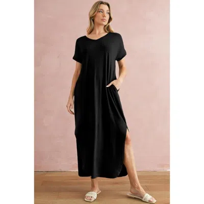 Truedames V Neck Hidden Pocket Splits Maxi T-shirt Dress In Black