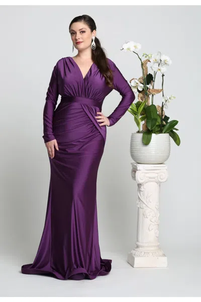 Truedames V Neck Long Sleeve Bridesmaids Dresses In Purple