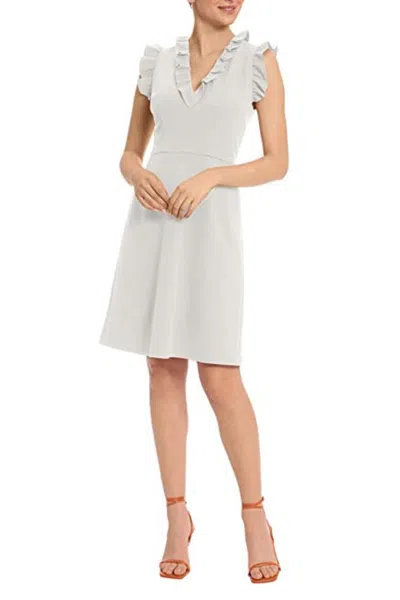 Truedames V Neck Ruffle Sleeves Back Zipper Short Crepe Dress In White