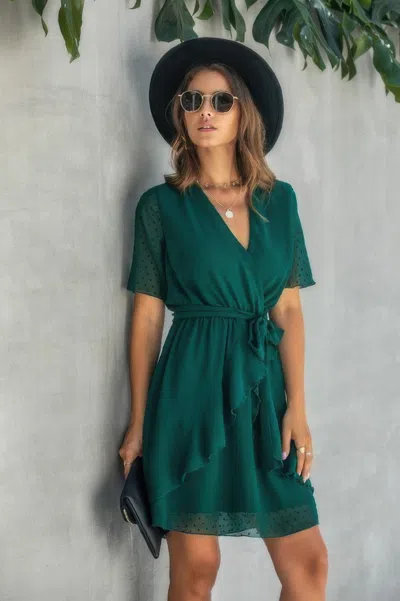 Truedames V Neck Ruffled Hem Wrap Dress In Green