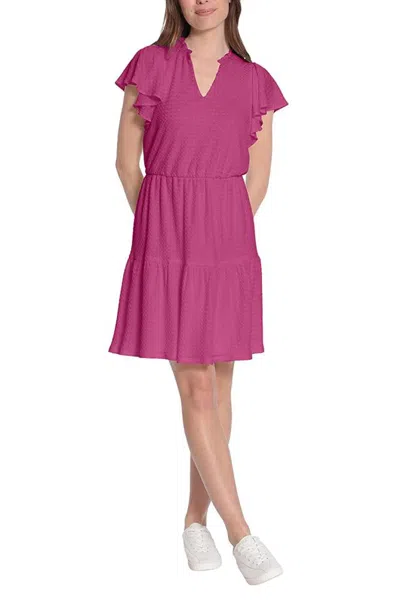 Truedames V Neck Short Butterfly Sleeves Pull Over Short Jersey Dress In Pink