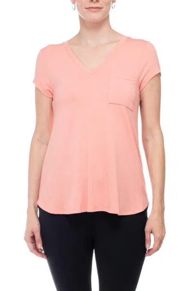 Truedames V-neck Short Sleeves Solid Crepe Top In Pink