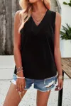 Truedames V Neck Sleeveless Tank Loose Solid Top In Black