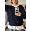 Truedames V Neck Solid Long Sleeves Cable Knit Sweater In Blue