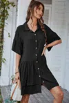 Truedames V Neck Solid Tunic Dress In Black