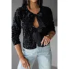 Truedames V Neck Sparkly Bolero Cropped Tie Front Jacket In Black