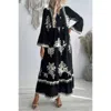 Truedames V Neck Stand Collar Button Floral Splicing Dress In Black