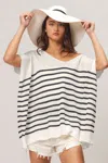 Truedames V Neck Striped Short Sleeve Top In Multi