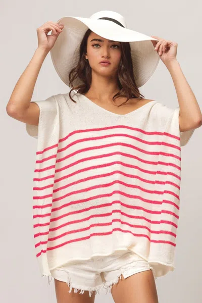 Truedames V Neck Striped Short Sleeve Top In Neutral