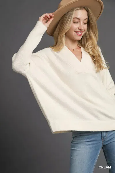 Truedames V-neck Sweater With Wide Trim Detail In White
