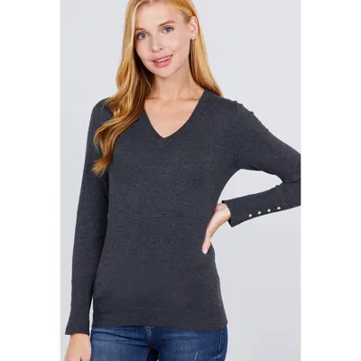Truedames V-neck Sweater W/rivet Button In Gray