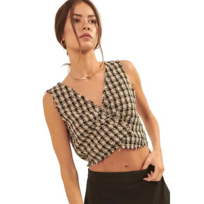 Truedames V Neckline Plaid Woven Vest In Yellow
