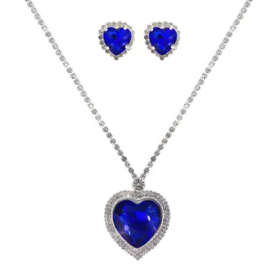 Truedames Valentine's Day Heart Gemstone Necklace Set In Blue