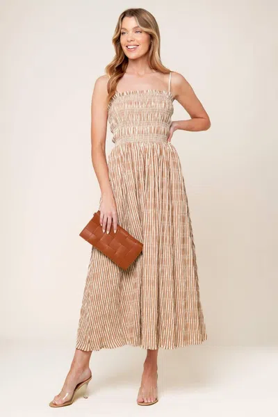 Truedames Valhalla Brown Striped Woven Midi Dress In Multi