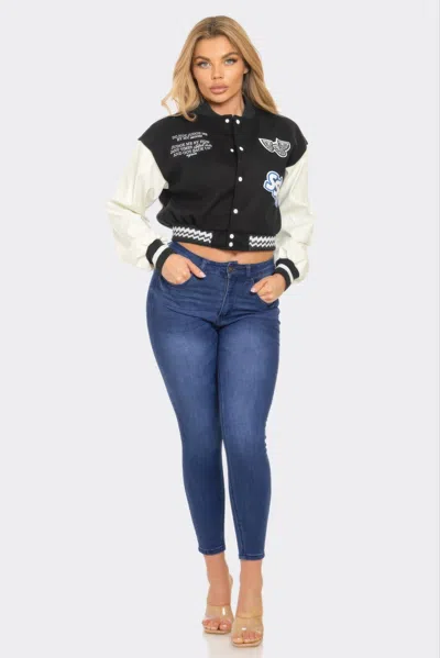 Truedames Varsity Patchwork Y2k Jacket In Black