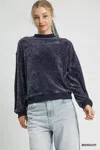 Truedames Velour Crewneck Balloon Sleeve Sweatshirt In Gray