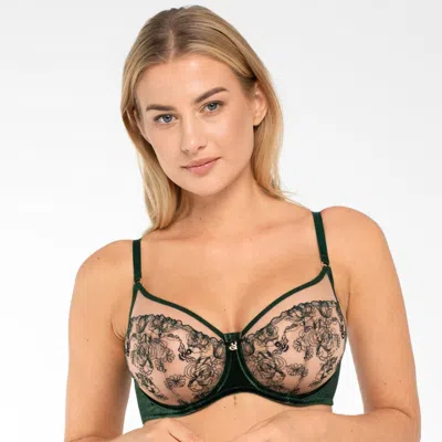 Truedames Velvet Sheer Embroidered Bra In Multi