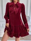 Truedames Velvet Tie Front Tiered Mini Dress In Red