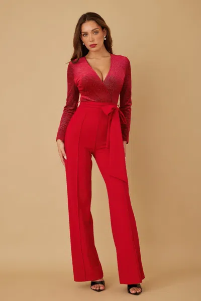 Truedames Velvet Top Fashion Jumpsuit In Red