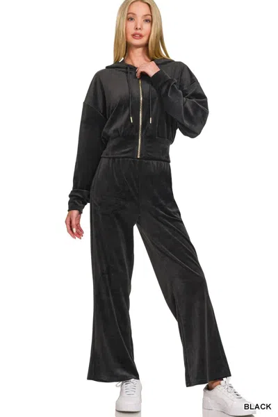 Truedames Velvet Zip Up Hoodie And Pants Set In Black