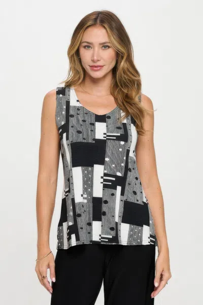 Truedames Venechia Pleated Print Sleeveless Tank Top In Black