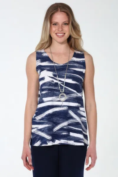 Truedames Venechia Pleated Print Sleeveless Tank Top In Blue