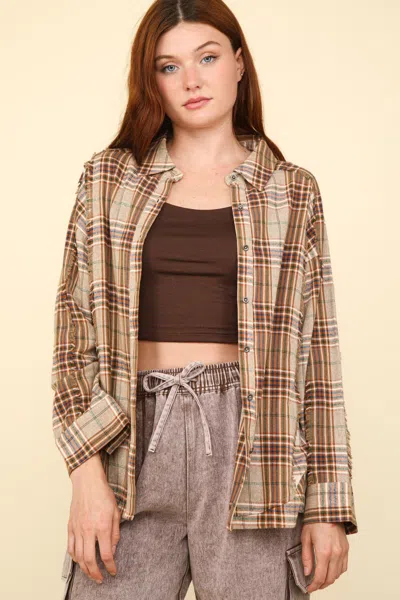 Truedames Very J Contrast Plaid Raw Detail Shirt In Multi