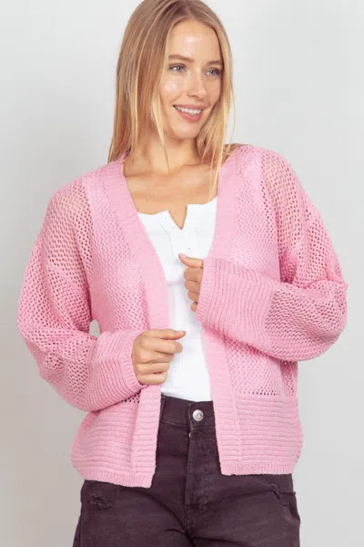 Truedames Very J Eyelet Open Front Long Sleeve Cardigan In Pink