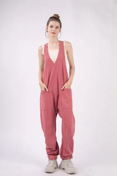 Truedames Very J Plunge Sleeveless Jumpsuit With Pockets In Red
