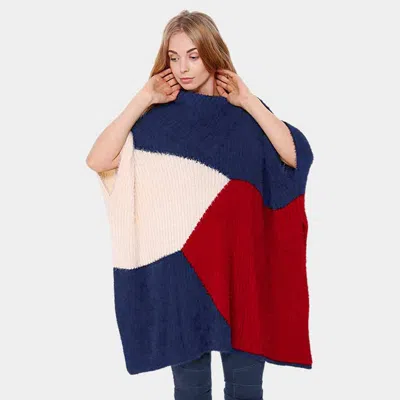 Truedames Very Soft Big Block Furry Ruana Poncho In Multi