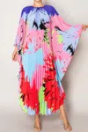 Truedames Vibrant Abstract Pleated Caftan Style Dress In Multi
