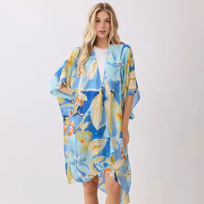 Truedames Vibrant Botanical Floral Print Silky Feel Kimono Poncho In Multi