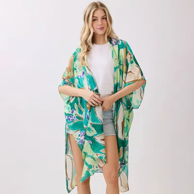 Truedames Vibrant Botanical Floral Print Silky Feel Kimono Poncho In Multi