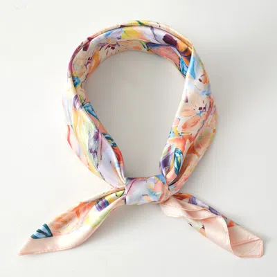 Truedames Vibrant Floral Pattern Printed Square Silky Satin Bandana Scarf In Multi