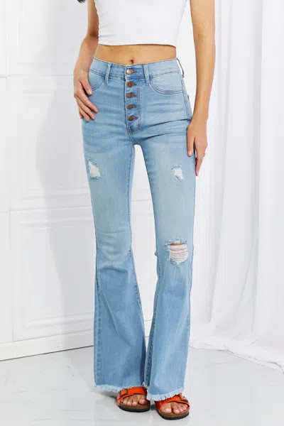 Truedames Vibrant Miu Full Size Jess Button Flare Jeans In Blue
