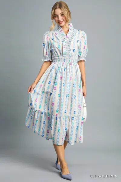 Truedames Vibrant Ruffle Smocked Midi Dress In Multi