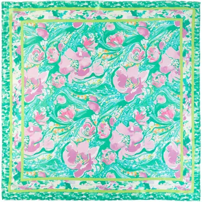Truedames Vibrant Watercolor Floral Pattern Square Bandana Scarf In Green