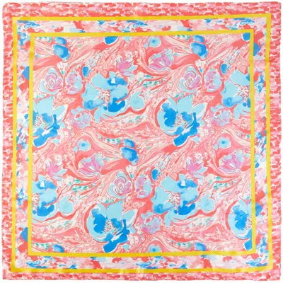 Truedames Vibrant Watercolor Floral Pattern Square Bandana Scarf In Pink