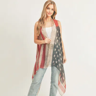 Truedames Vintage American Flag Vest Poncho In Multi