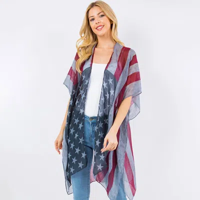 Truedames Vintage American Usa Flag Printed Open Front Kimono Poncho In Multi