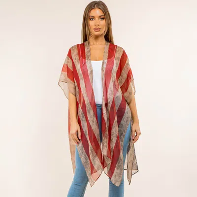 Truedames Vintage American Usa Flag Printed Open Front Kimono Poncho In Multi